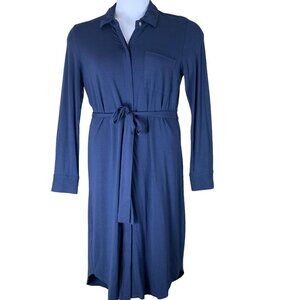 Tommy Bahama Dress Size Medium Navy Blue Long Sleeved Button Front Tie Belt